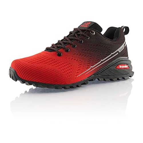 Fusskleidung® Damen Herren Wanderschuhe Bequeme Trail Running Trekkingschuhe Rot Schwarz EU 36 von Fusskleidung