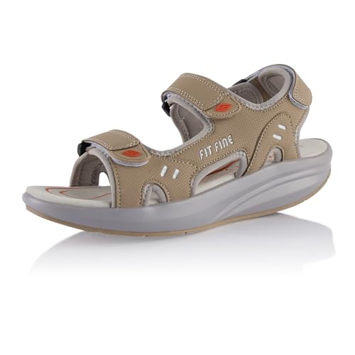 Fusskleidung® Damen Herren Sandalen Sommer Abrollsohle leichte Gesundheitsschuhe Beige Grau Weiß EU 40 von Fusskleidung