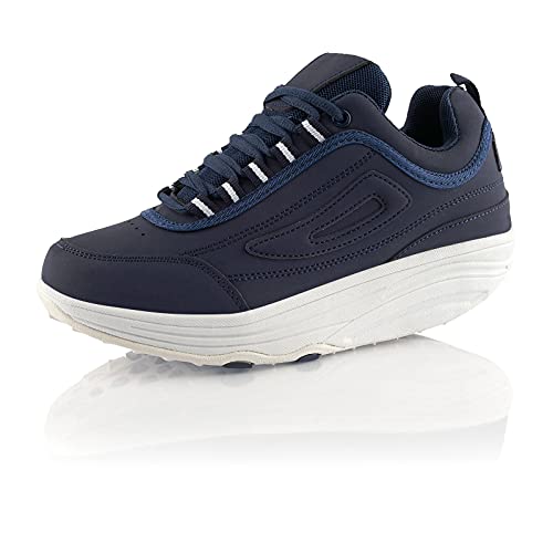 Fusskleidung® Damen Herren Sneaker Abrollsohle Sportschuhe leichte Gesundheitsschuhe Dunkelblau Blau Weiß EU 37 von Fusskleidung