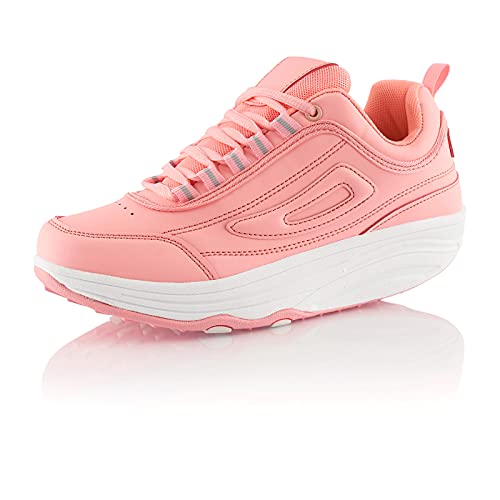 Fusskleidung® Damen Herren Sneaker Abrollsohle Sportschuhe leichte Gesundheitsschuhe Rosa Weiß Silber EU 41 von Fusskleidung