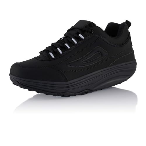 Fusskleidung® Damen Herren Sneaker Abrollsohle Sportschuhe leichte Gesundheitsschuhe Schwarz Schwarz Silber EU 43 von Fusskleidung