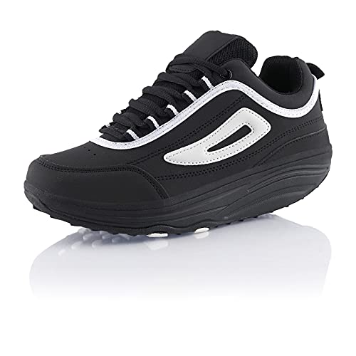 Fusskleidung® Damen Herren Sneaker Abrollsohle Sportschuhe leichte Gesundheitsschuhe Schwarz Weiß Dunkelgrau EU 43 von Fusskleidung