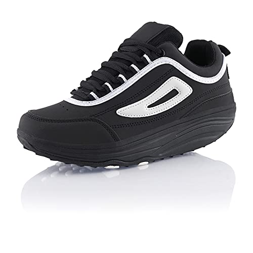 Fusskleidung® Damen Herren Sneaker Abrollsohle Sportschuhe leichte Gesundheitsschuhe Schwarz Weiß Dunkelgrau EU 45 von Fusskleidung