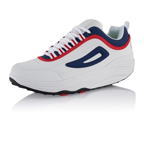 Fusskleidung® Damen Herren Sneaker Abrollsohle Sportschuhe leichte Gesundheitsschuhe Weiß Blau Rot EU 40 von Fusskleidung