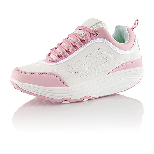 Fusskleidung® Damen Herren Sneaker Abrollsohle Sportschuhe leichte Gesundheitsschuhe Weiss Rosa Weiß EU 36 von Fusskleidung