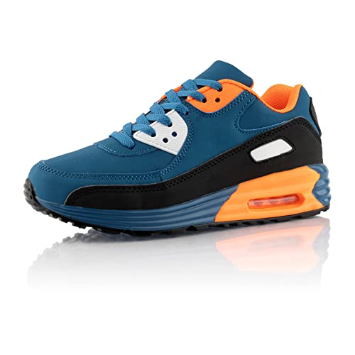 Fusskleidung® Damen Herren Sportschuhe Dämpfung Sneaker leichte Laufschuhe Blau Schwarz Orange Weiß EU 38 von Fusskleidung