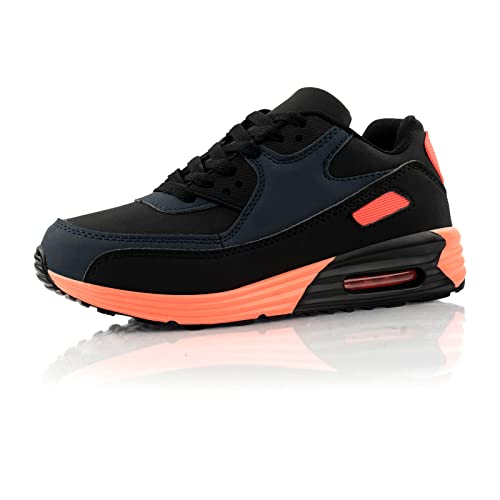 Fusskleidung® Damen Herren Sportschuhe Dämpfung Sneaker leichte Laufschuhe Dunkelblau Schwarz Orange EU 36 von Fusskleidung