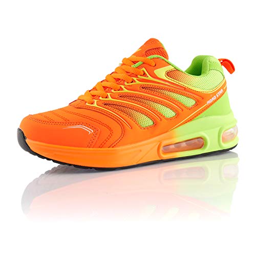 Fusskleidung® Damen Herren Sportschuhe Dämpfung Sneaker leichte Laufschuhe Orange Grün EU 36 von Fusskleidung