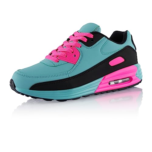 Fusskleidung® Damen Herren Sportschuhe Dämpfung Sneaker leichte Laufschuhe Hellblau Pink EU 42 von Fusskleidung