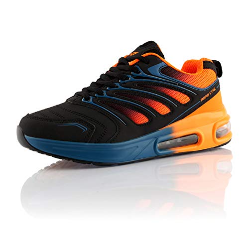 Fusskleidung® Damen Herren Sportschuhe Dämpfung Sneaker leichte Laufschuhe Orange Schwarz Blau EU 36 von Fusskleidung