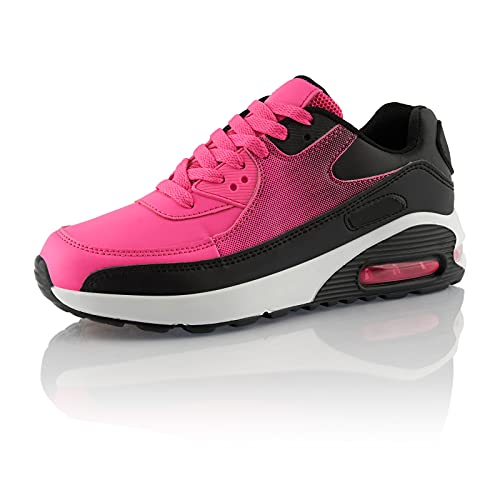 Fusskleidung® Damen Herren Sportschuhe Dämpfung Sneaker leichte Laufschuhe Pink Schwarz Schwarz EU 37 von Fusskleidung