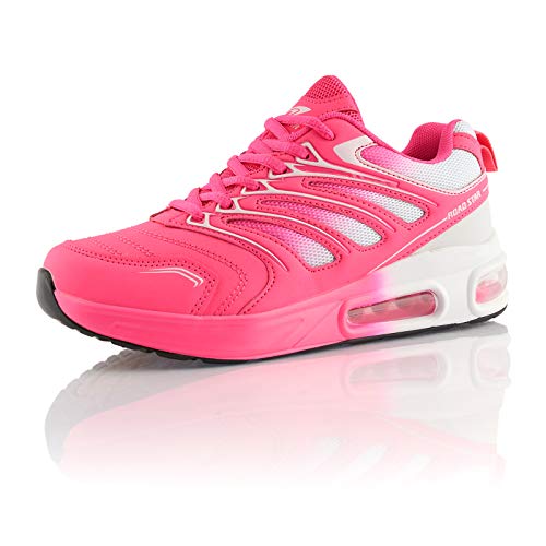 Fusskleidung® Damen Herren Sportschuhe Dämpfung Sneaker leichte Laufschuhe Pink Weiss EU 36 von Fusskleidung