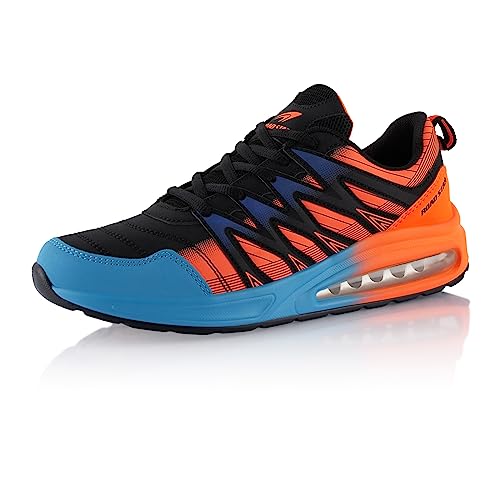 Fusskleidung® Damen Herren Sportschuhe Dämpfung Sneaker leichte Laufschuhe Schwarz Orange Hellblau EU 42 von Fusskleidung