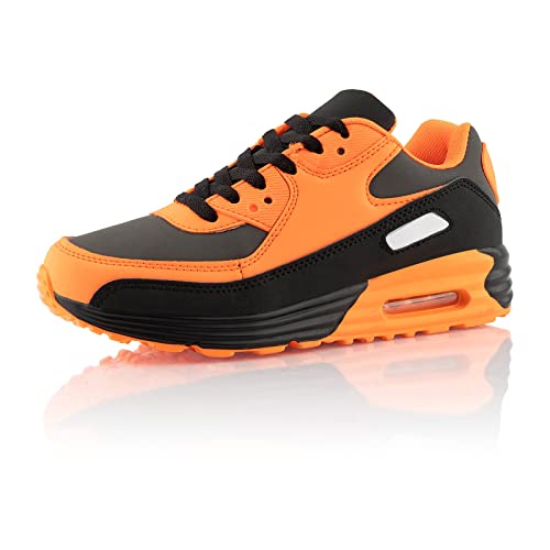 Fusskleidung® Damen Herren Sportschuhe Dämpfung Sneaker leichte Laufschuhe Schwarz Orange Grau EU 38 von Fusskleidung