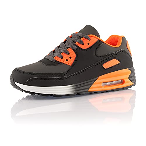 Fusskleidung® Damen Herren Sportschuhe Dämpfung Sneaker leichte Laufschuhe Schwarz Orange Grau EU 38 von Fusskleidung