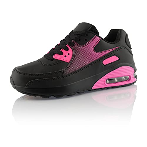 Fusskleidung® Damen Herren Sportschuhe Dämpfung Sneaker leichte Laufschuhe Schwarz Schwarz Pink EU 36 von Fusskleidung