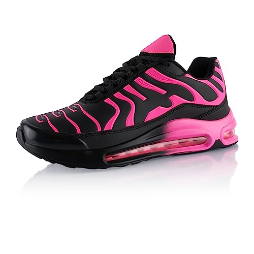 Fusskleidung® Damen Herren Sportschuhe Dämpfung Sneaker leichte Laufschuhe Schwarz Pink Pink EU 36 von Fusskleidung