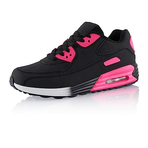 Fusskleidung® Damen Herren Sportschuhe Dämpfung Sneaker leichte Laufschuhe Schwarz Pink Weiss EU 36 von Fusskleidung