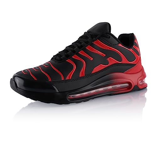 Fusskleidung® Damen Herren Sportschuhe Dämpfung Sneaker leichte Laufschuhe Schwarz Rot Grau EU 38 von Fusskleidung