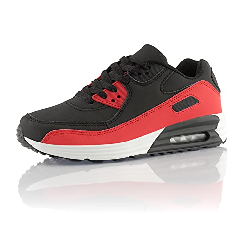 Fusskleidung® Damen Herren Sportschuhe Dämpfung Sneaker leichte Laufschuhe Schwarz Rot Weiß EU 36 von Fusskleidung