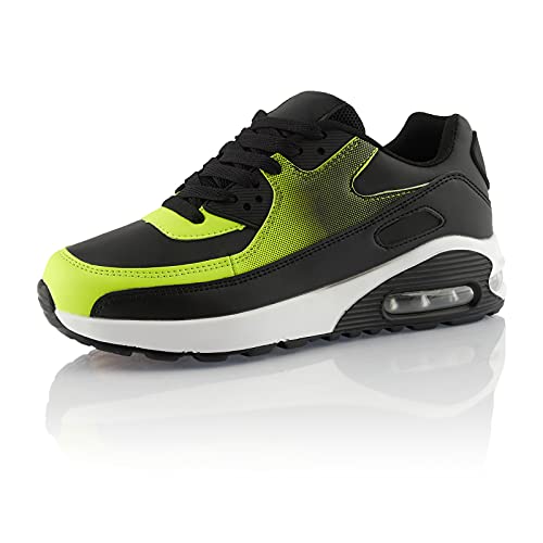 Fusskleidung® Damen Herren Sportschuhe Dämpfung Sneaker leichte Laufschuhe Schwarz Schwarz Grün EU 38 von Fusskleidung