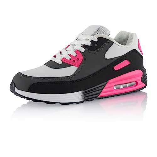 Fusskleidung® Damen Herren Sportschuhe Dämpfung Sneaker leichte Laufschuhe Schwarz Weiß Pink EU 36 von Fusskleidung
