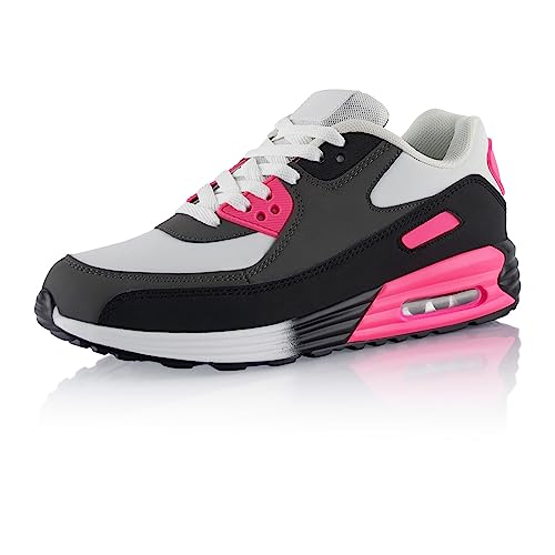 Fusskleidung® Damen Herren Sportschuhe Dämpfung Sneaker leichte Laufschuhe Schwarz Weiß Pink EU 38 von Fusskleidung