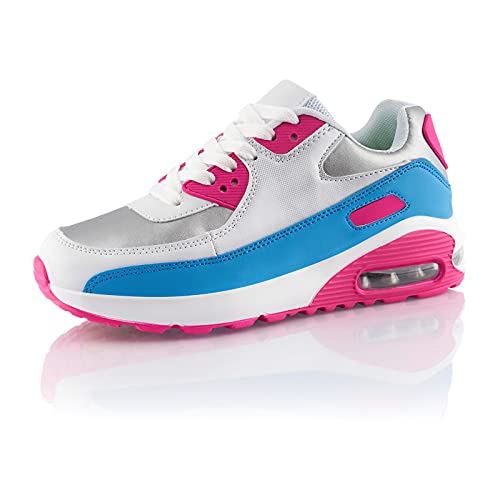 Fusskleidung® Damen Herren Sportschuhe Dämpfung Sneaker leichte Laufschuhe Silber Pink Blau EU 39 von Fusskleidung