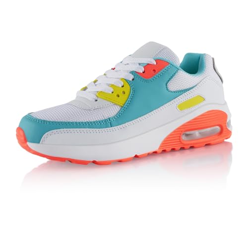 Fusskleidung® Damen Herren Sportschuhe Dämpfung Sneaker leichte Laufschuhe Weiß Hellblau EU 38 von Fusskleidung