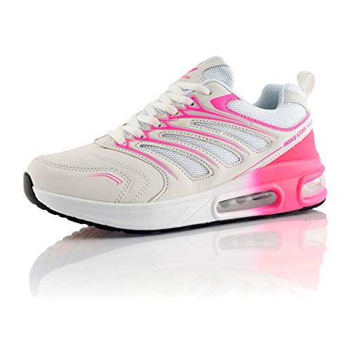 Fusskleidung® Damen Herren Sportschuhe Dämpfung Sneaker leichte Laufschuhe Weiss Pink Pink EU 36 von Fusskleidung