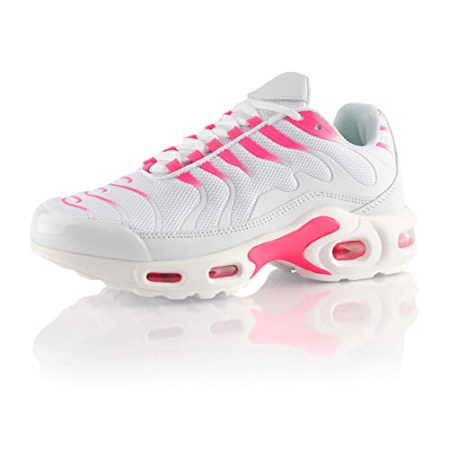 Fusskleidung® Damen Herren Sportschuhe Dämpfung Sneaker leichte Laufschuhe Weiss Weiß Pink EU 37 von Fusskleidung