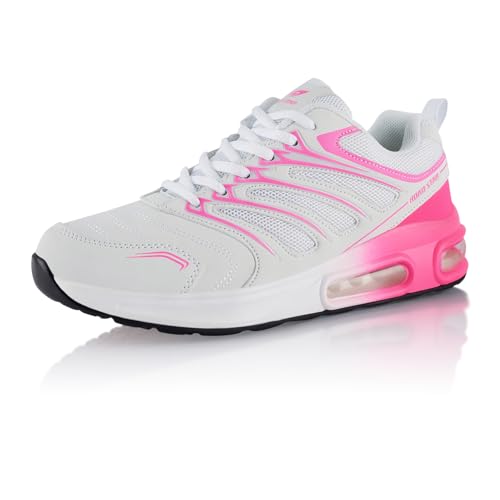Fusskleidung® Damen Herren Sportschuhe Dämpfung Sneaker leichte Laufschuhe Weiss Pink Pink EU 41 von Fusskleidung