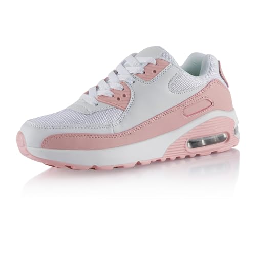 Fusskleidung® Damen Herren Sportschuhe Dämpfung Sneaker leichte Laufschuhe Weiss Rosa EU 41 von Fusskleidung