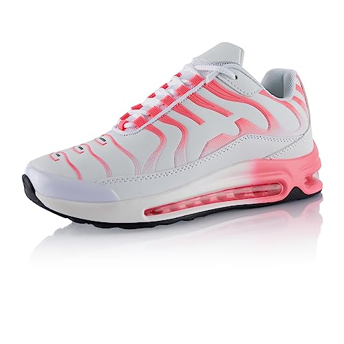 Fusskleidung® Damen Herren Sportschuhe Dämpfung Sneaker leichte Laufschuhe Weiss Rosa Grau EU 38 von Fusskleidung