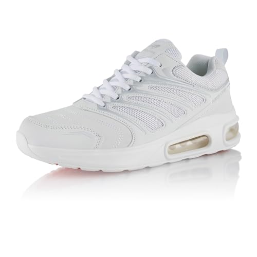 Fusskleidung® Damen Herren Sportschuhe Dämpfung Sneaker leichte Laufschuhe Weiss Weiß EU 36 von Fusskleidung