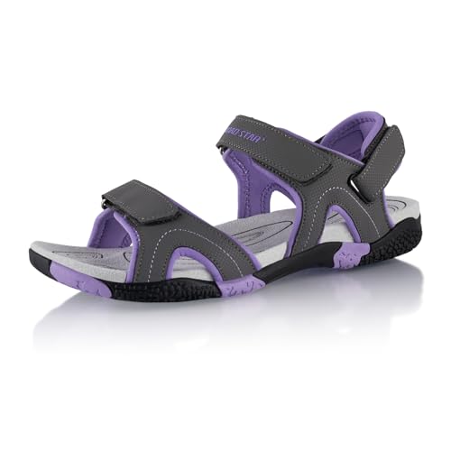 Fusskleidung® Damen Herren Trekkingsandalen Sommer Wanderschuhe Sandalen robuste Profilsohle Grau Lila EU 38 von Fusskleidung