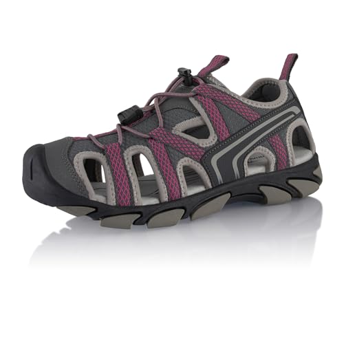 Fusskleidung® Damen Herren Trekkingsandalen Sommer Wanderschuhe Sandalen robuste Profilsohle Grau Pink EU 41 von Fusskleidung