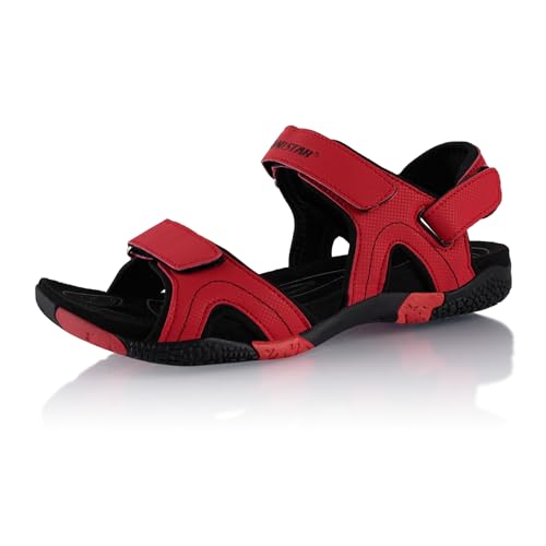 Fusskleidung® Damen Herren Trekkingsandalen Sommer Wanderschuhe Sandalen robuste Profilsohle Rot Schwarz EU 43 von Fusskleidung