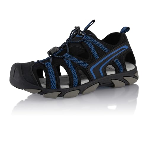Fusskleidung® Damen Herren Trekkingsandalen Sommer Wanderschuhe Sandalen robuste Profilsohle Schwarz Blau EU 36 von Fusskleidung