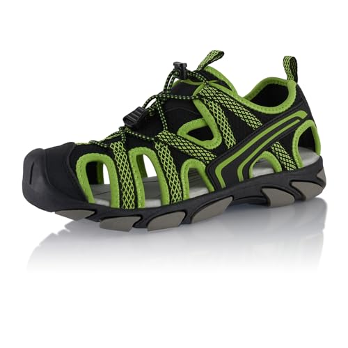Fusskleidung® Damen Herren Trekkingsandalen Sommer Wanderschuhe Sandalen robuste Profilsohle Schwarz Grün EU 42 von Fusskleidung