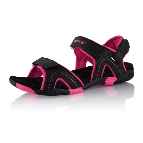 Fusskleidung® Damen Herren Trekkingsandalen Sommer Wanderschuhe Sandalen robuste Profilsohle Schwarz Pink EU 41 von Fusskleidung