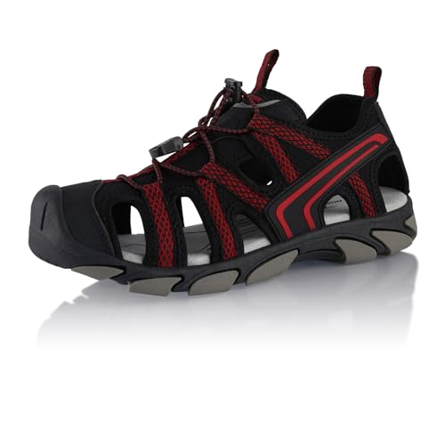 Fusskleidung® Damen Herren Trekkingsandalen Sommer Wanderschuhe Sandalen robuste Profilsohle Schwarz Rot EU 42 von Fusskleidung