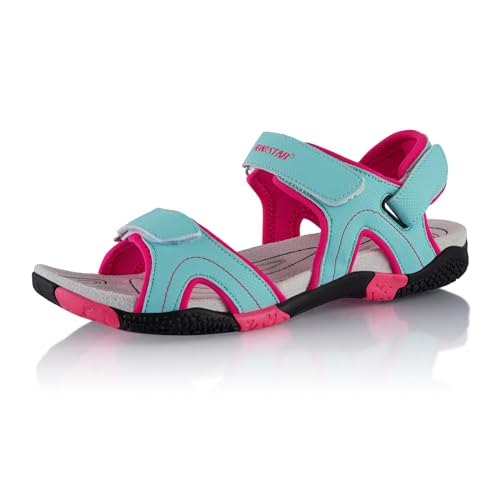 Fusskleidung® Damen Herren Trekkingsandalen Sommer Wanderschuhe Sandalen robuste Profilsohle Tuerkis Pink EU 40 von Fusskleidung