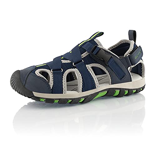 Fusskleidung® Damen Herren Trekkingsandalen leichte Sommer Sandalen robuste Profilsohle Dunkelblau Grün Grün EU 36 von Fusskleidung