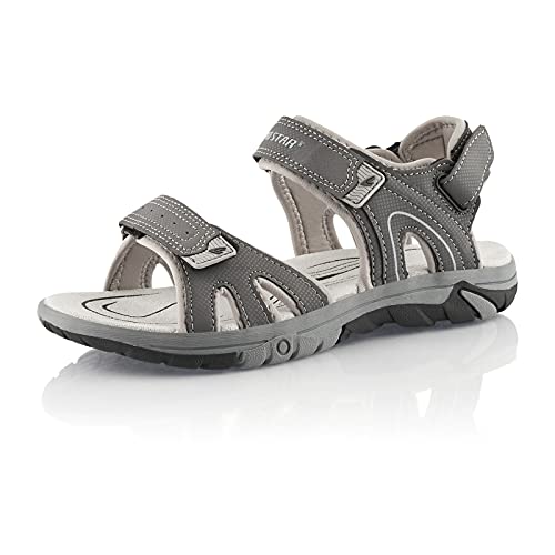 Fusskleidung® Damen Herren Trekkingsandalen leichte Sommer Sandalen robuste Profilsohle Grau EU 41 von Fusskleidung