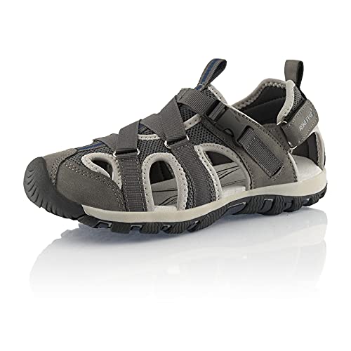 Fusskleidung® Damen Herren Trekkingsandalen leichte Sommer Sandalen robuste Profilsohle Grau Grau Dunkelblau EU 36 von Fusskleidung