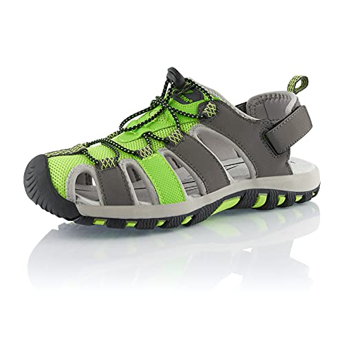 Fusskleidung® Damen Herren Trekkingsandalen leichte Sommer Sandalen robuste Profilsohle Grau Grün EU 36 von Fusskleidung