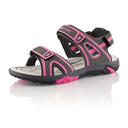 Fusskleidung® Damen Herren Trekkingsandalen leichte Sommer Sandalen robuste Profilsohle Grau Grau Pink EU 36 von Fusskleidung