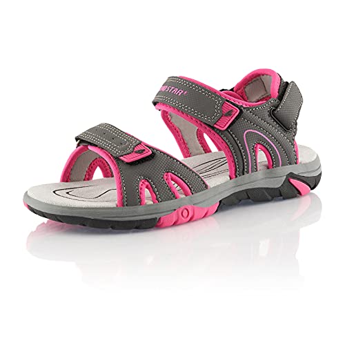 Fusskleidung® Damen Herren Trekkingsandalen leichte Sommer Sandalen robuste Profilsohle Hellgrau Pink EU 38 von Fusskleidung