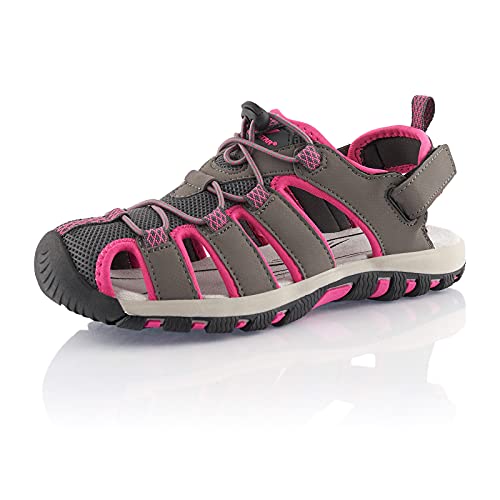 Fusskleidung® Damen Herren Trekkingsandalen leichte Sommer Sandalen robuste Profilsohle Grau Pink EU 39 von Fusskleidung